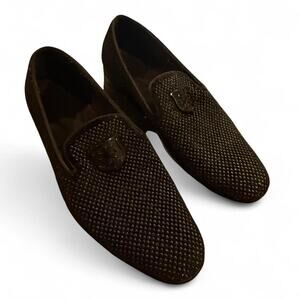 Stacy Adams Black Velvet Slip-on Loafers Rhinestones Logo Mens 11 Party Eclectic